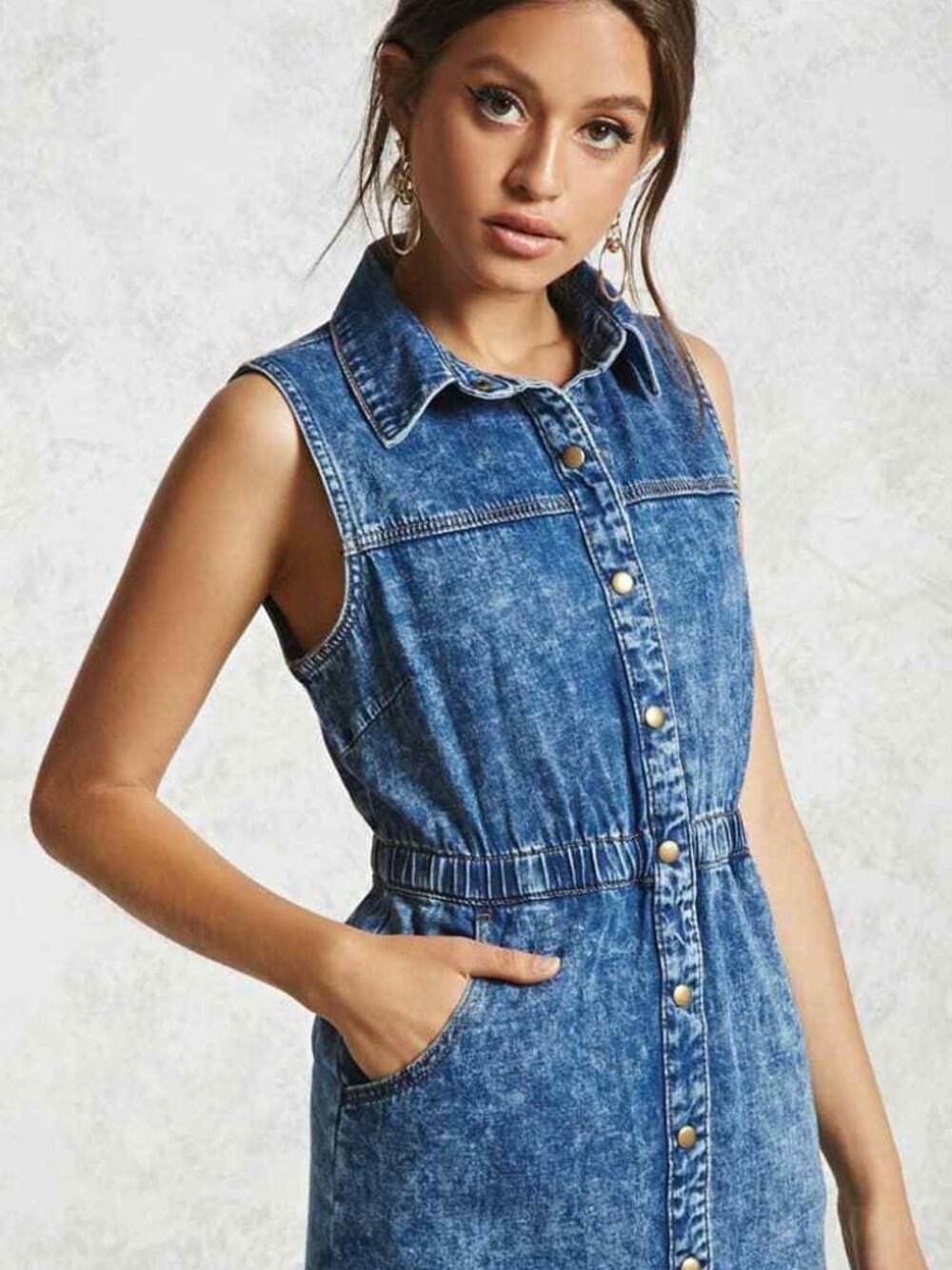 Forever 21 Blue Denim Button Mini Dress S/L
